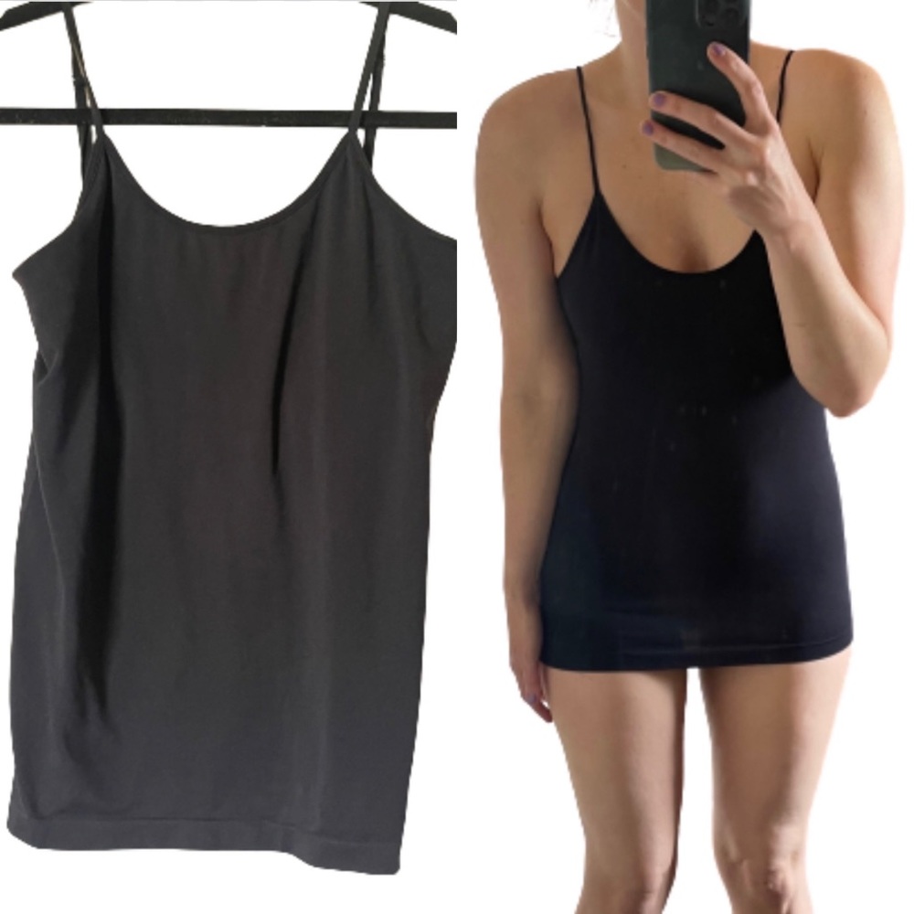 Nouvelle seamless black cami tank top undershirt nylon spandex Sz XL